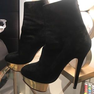 Charlotte Olympia Lucinda Black Suede Booties